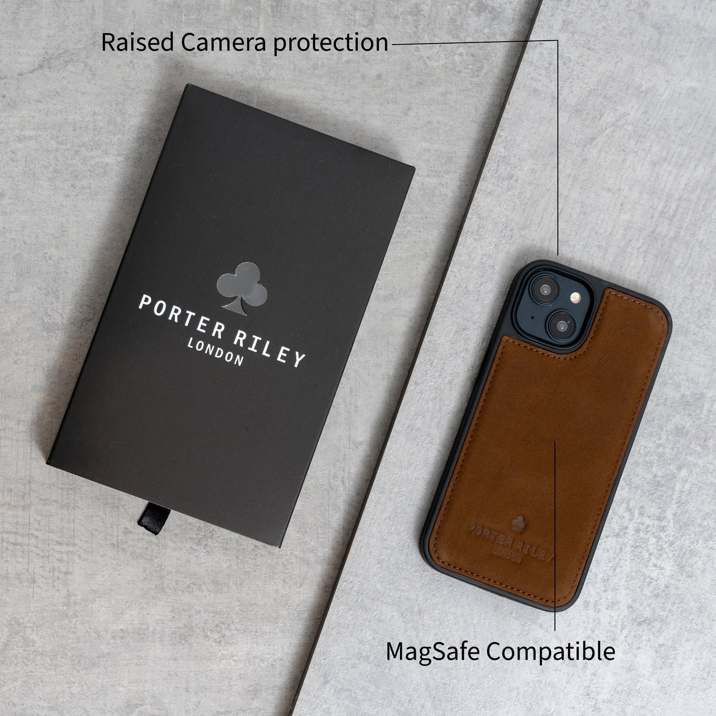 PORTER RILEY - Leather Case for iPhone 14 Pro Max. Premium Genuine Leather Slim Back/Bumper/Shell/Shockproof Case
